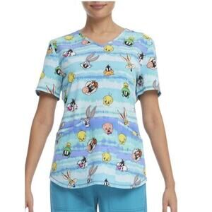 Scrubstar Women's Looney Tunes "Tie Dye Toons" V-Neck Print Scrub Top XL